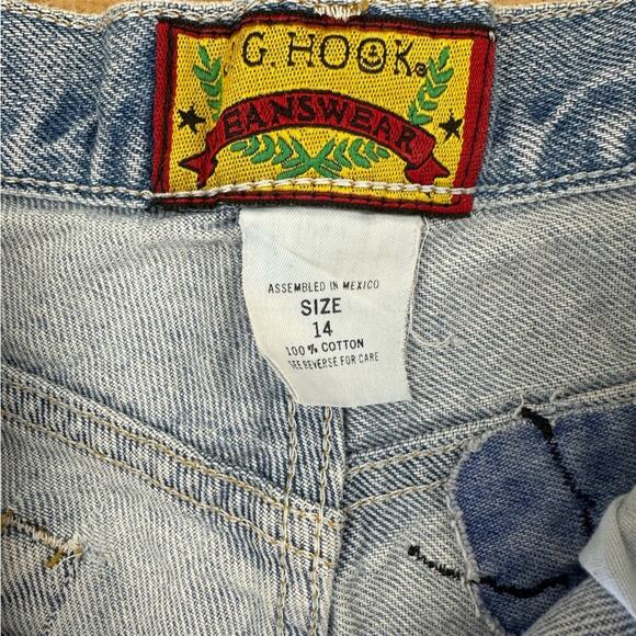 Vintage 90s JG Hook denim jean mom shorts butterfly patches 100% cotton size 14 - Picture 10 of 15